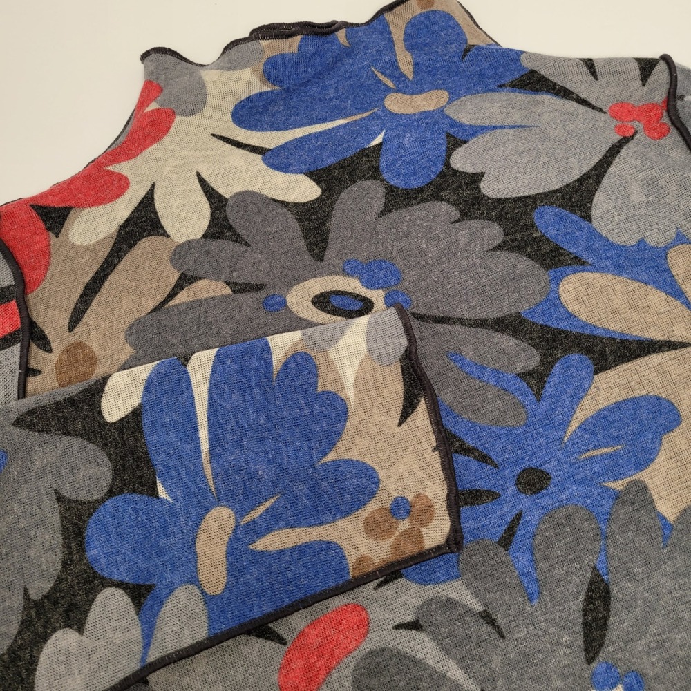 Reversible Floral Damask Mock Neck Sweater Womens L‎ Multicolor Excellent Knit